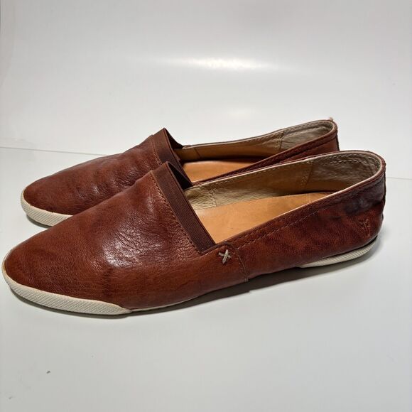Frye Shoes Womens 8 Melanie Flats Slip On Loafer Brown Leather Casual Comfort - Picture 3 of 9